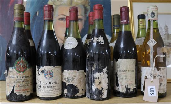 Twelve assorted wines including Nuits Saint Georges, 1964, Mercury 1974 and Chambolle - Musigny ler Cru